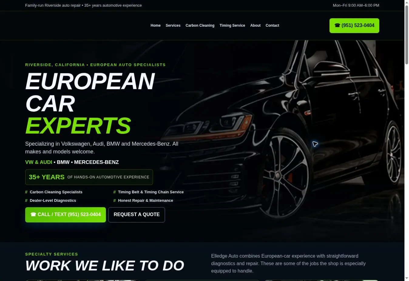Elledge Auto website homepage